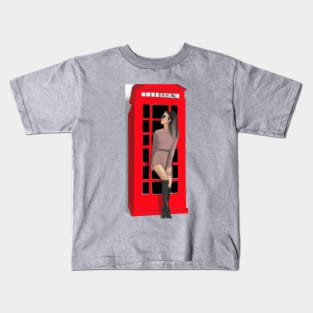 Girl in an English phone booth Kids T-Shirt